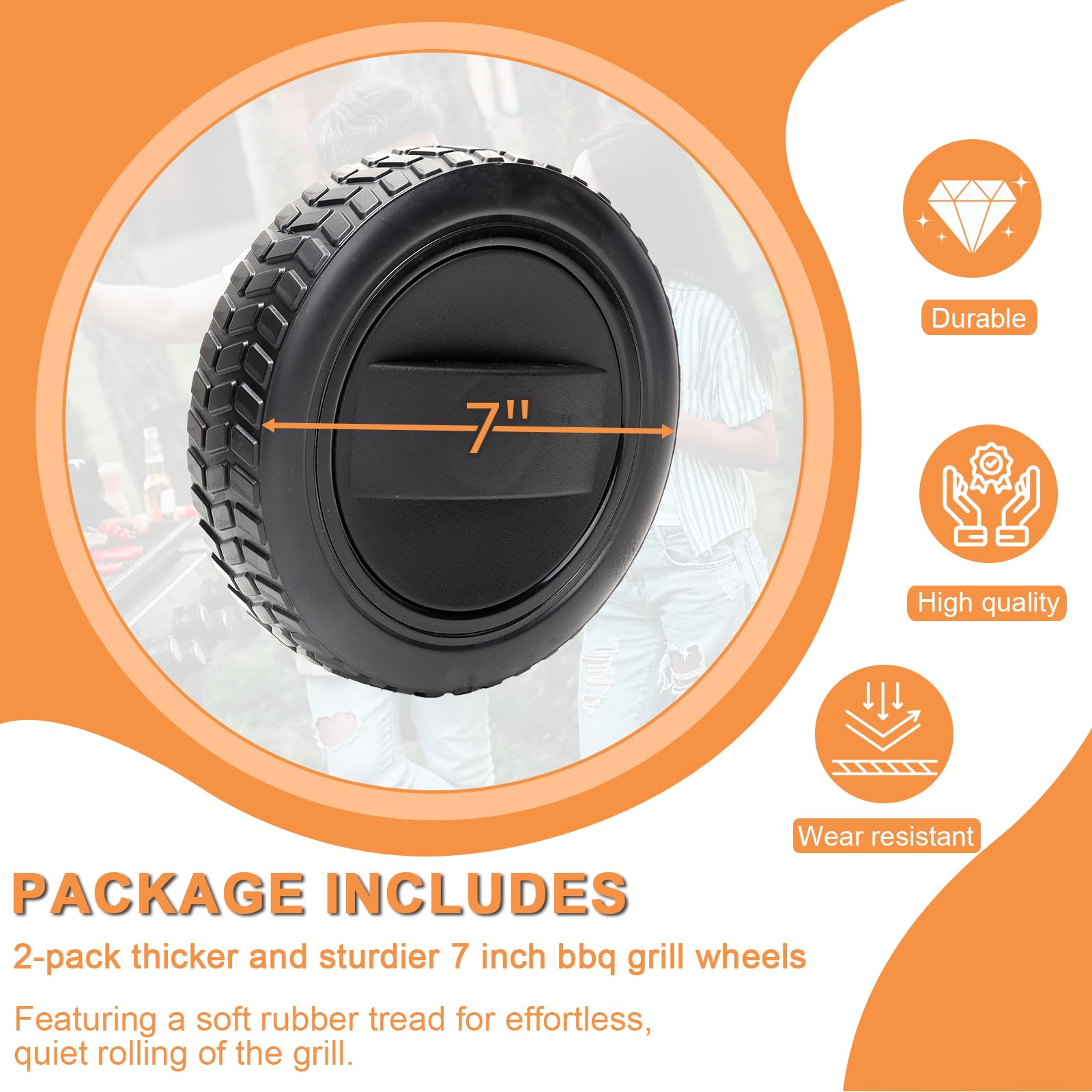 PETKAO side profile of 7" wheel demonstrating diameter and load support benefit