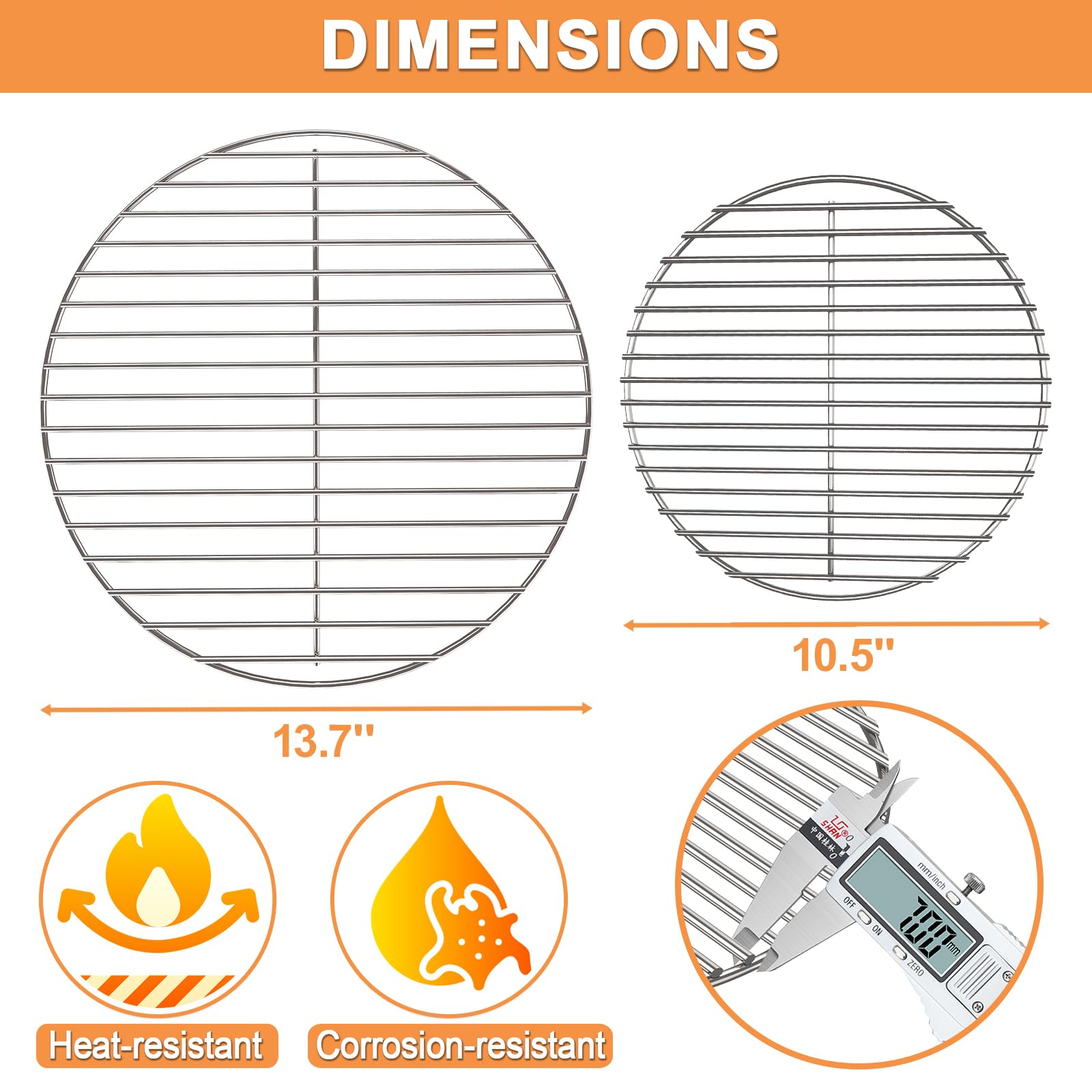 PETKAO grates beside ruler showing 13.7 and 10.5 inch sizes for accurate fit