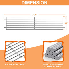 PETKAO warming rack next to ruler showing 24.9 by 4.7 inch dimensions for accurate fit