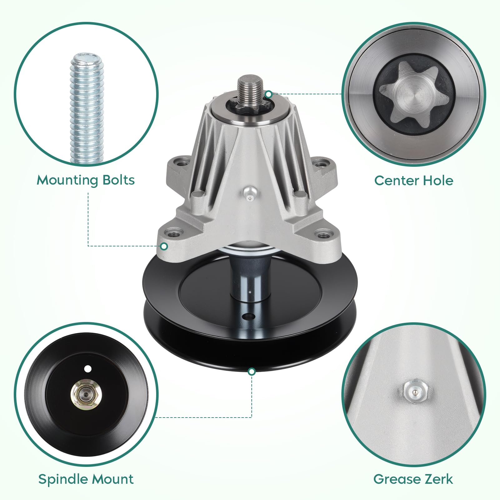 PetMigo spindle flange bolt pattern detail showing 6-point star design benefit secure mounting