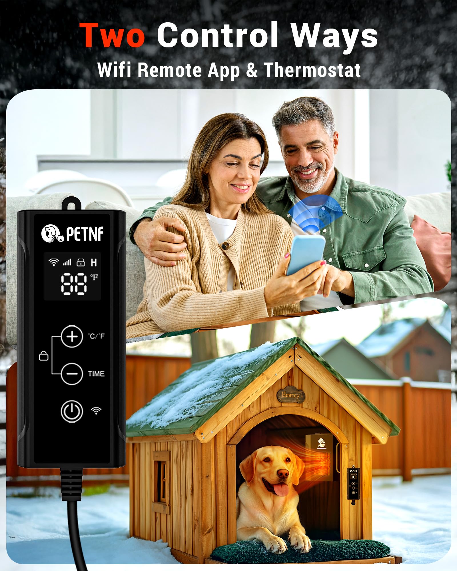 PETNF app on smartphone demonstrating WiFi remote control convenience