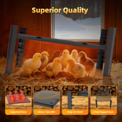 PETNF brooder plate showing adjustable angle and buckle-lock stand for versatility