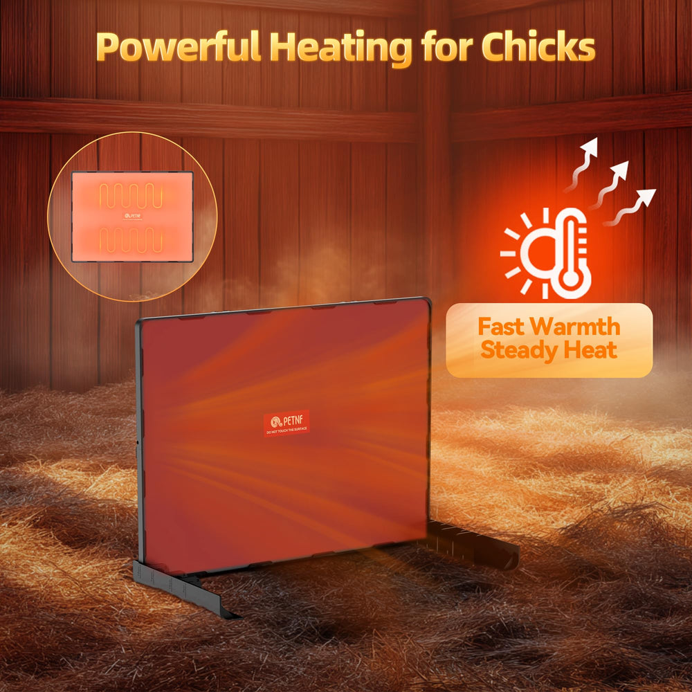 PETNF brooder plate inside a cozy coop illustrating comfort for birds in cold weather