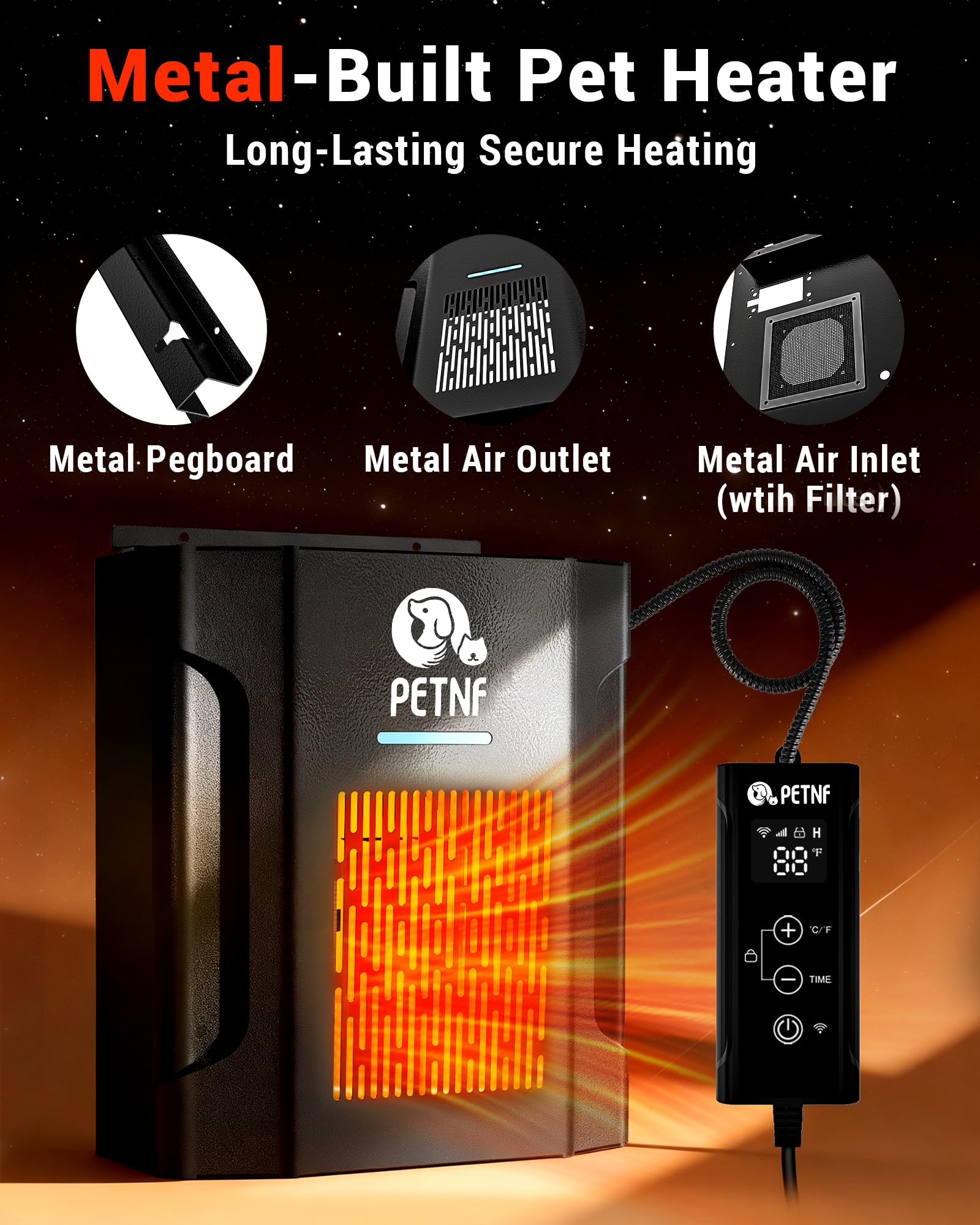 PETNF close-up control panel and thermostat for precise temperature control
