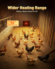 PETNF mounted on a coop wall providing focused warmth where chickens gather