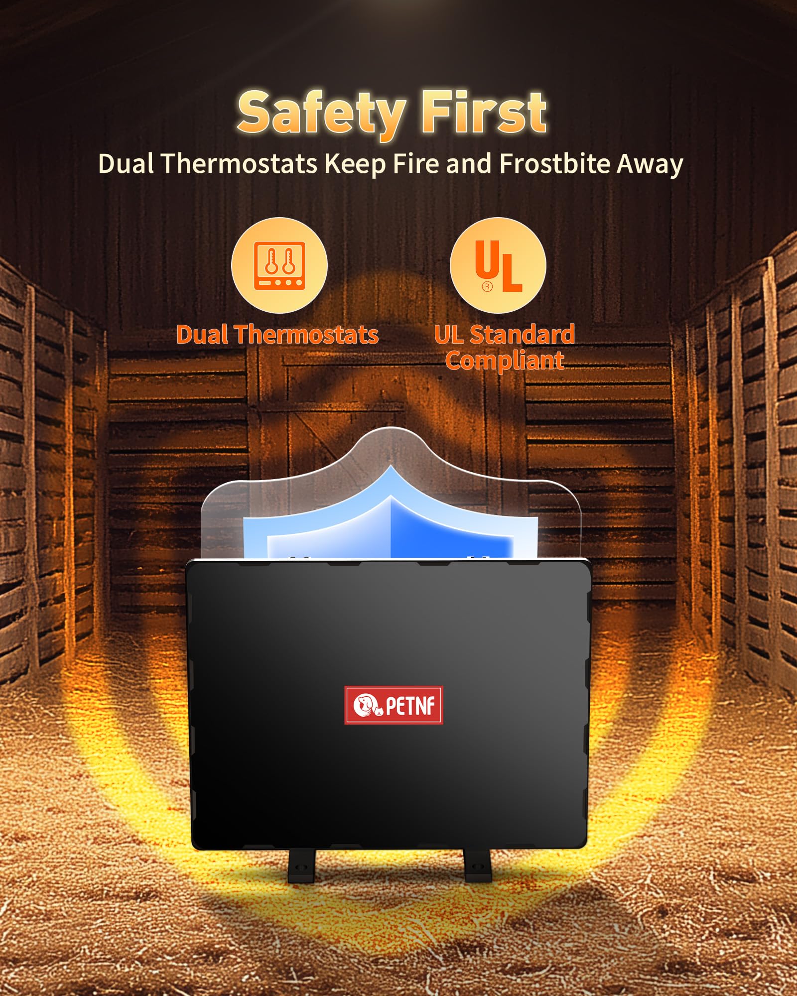 PETNF freestanding on a brooder stand offering stable, directed radiant heating