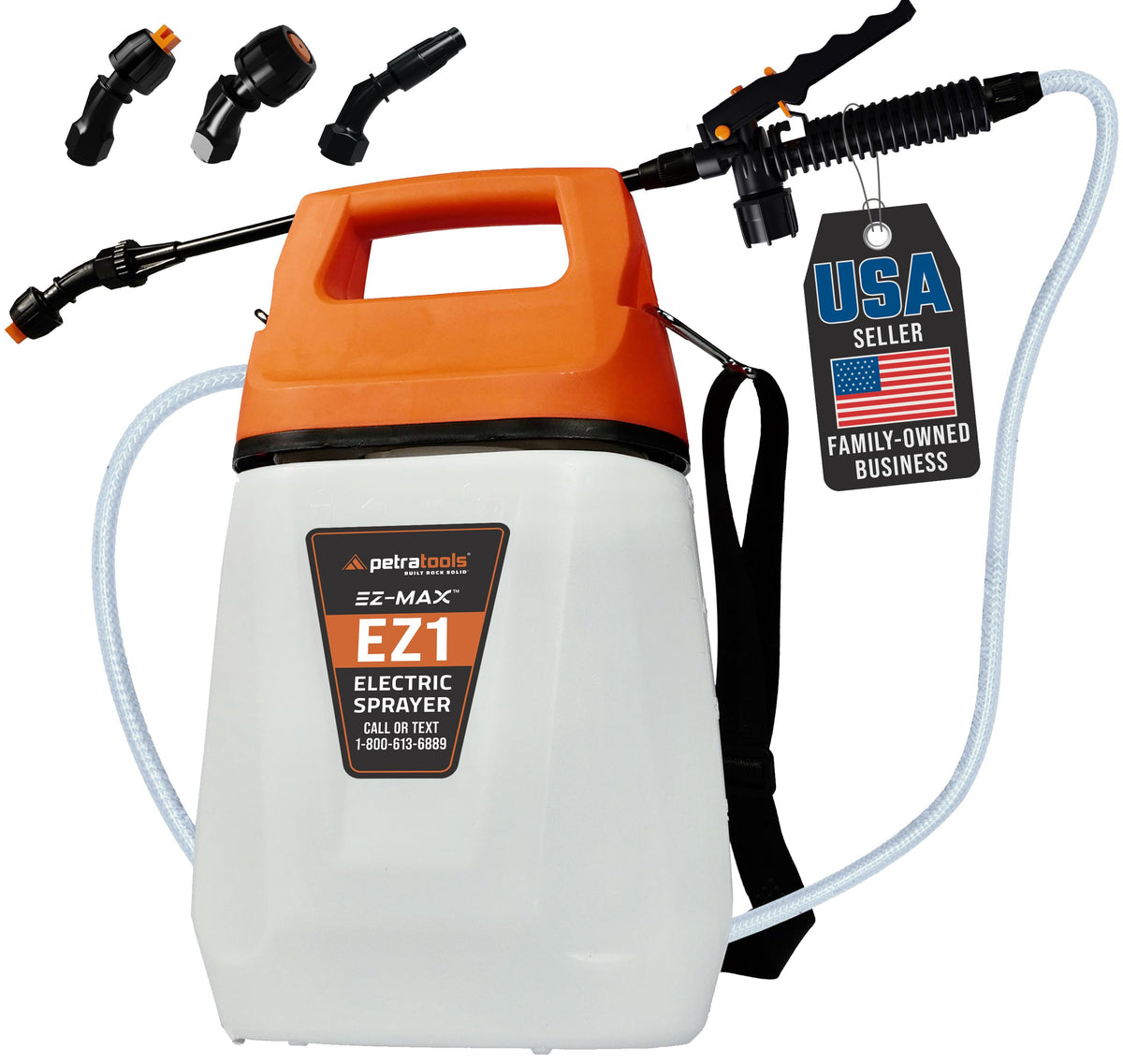 Petra EZ1 front view showing tank and wand for easy identification and quick setup