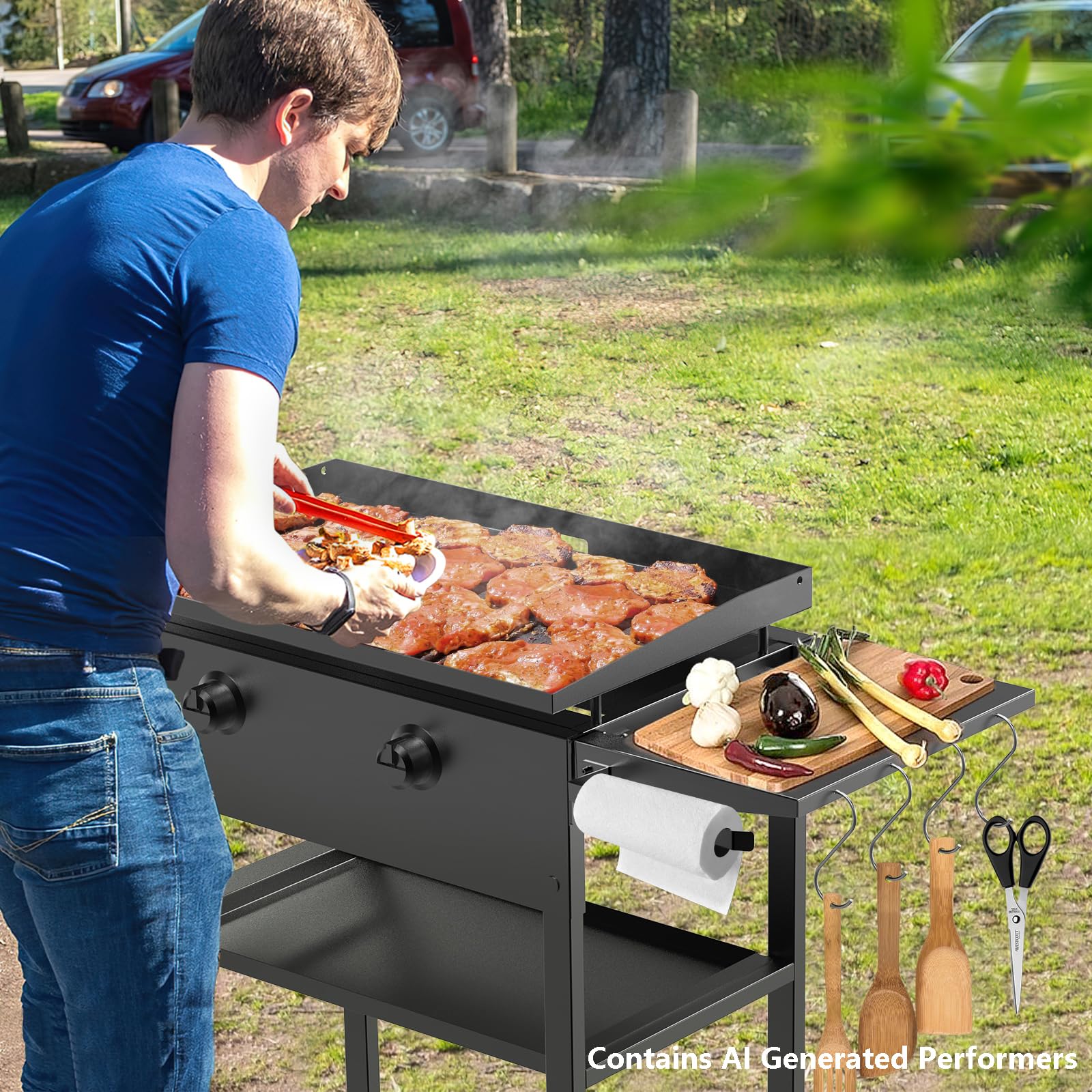 Petrirufun shelf next to 28" griddle showing size and usable surface