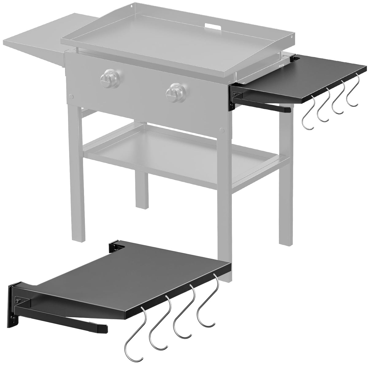 Petrirufun front view of side shelf showing added prep space and easy access