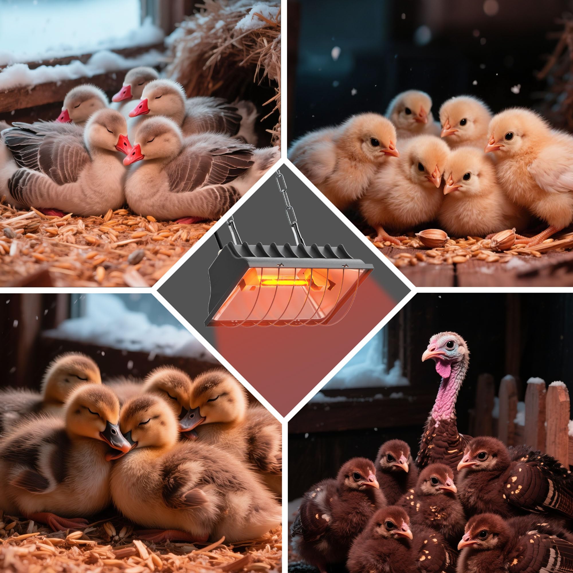 PETSOLON heat lamp creating even coverage inside a chick brooder