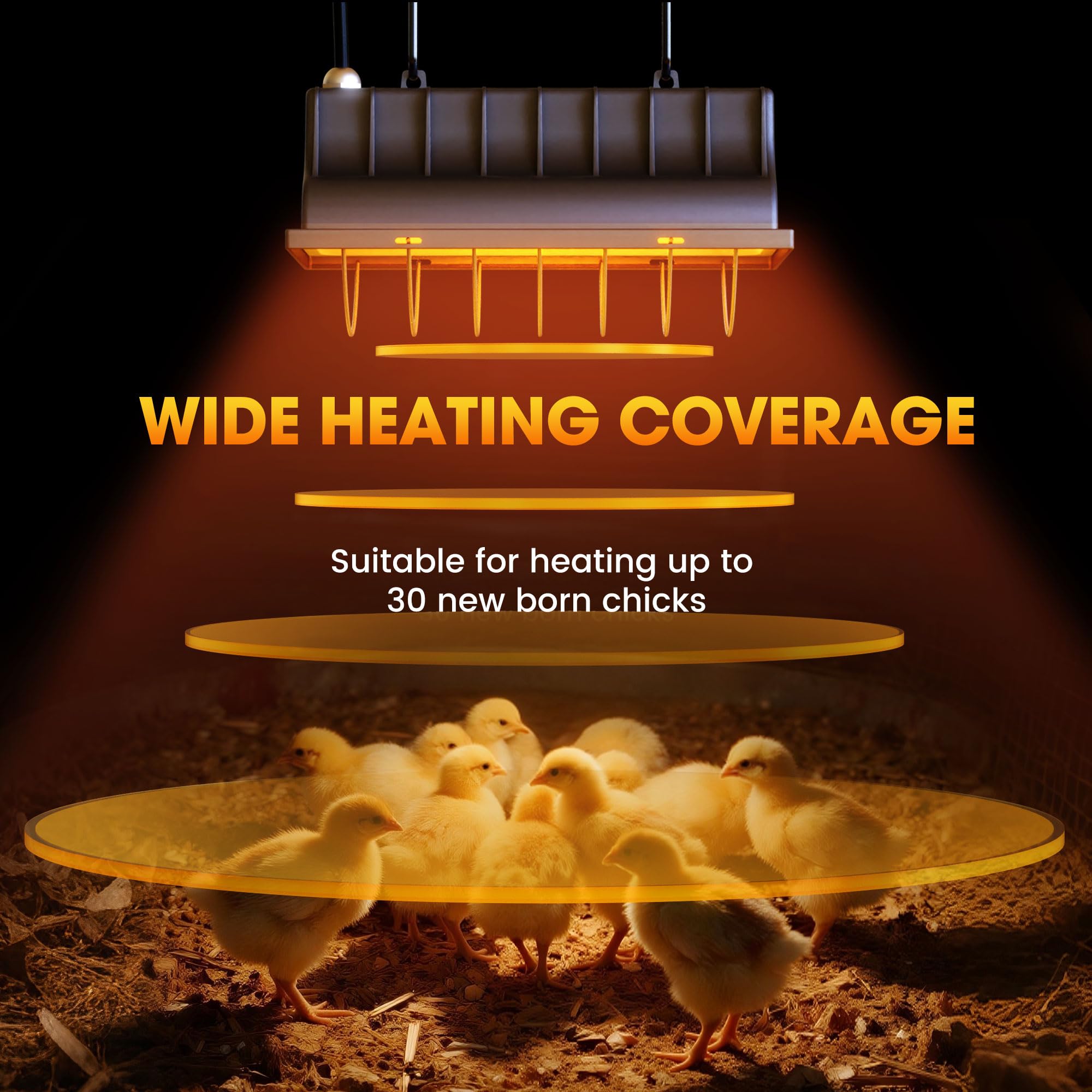 PETSOLON lamp adjusted at different heights to control heat radius