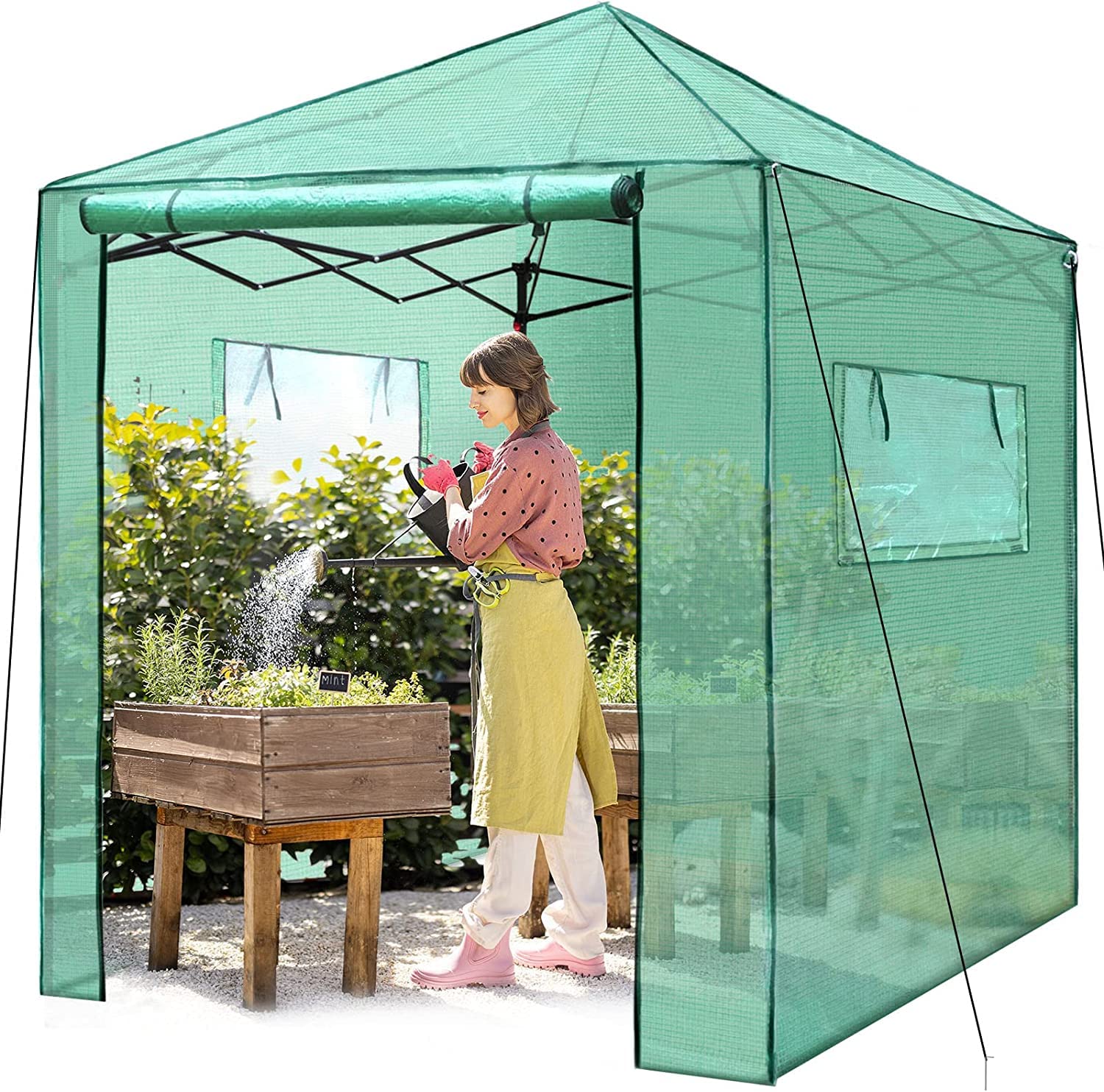 PexFix folded greenhouse in storage showing compact transport and space-saving