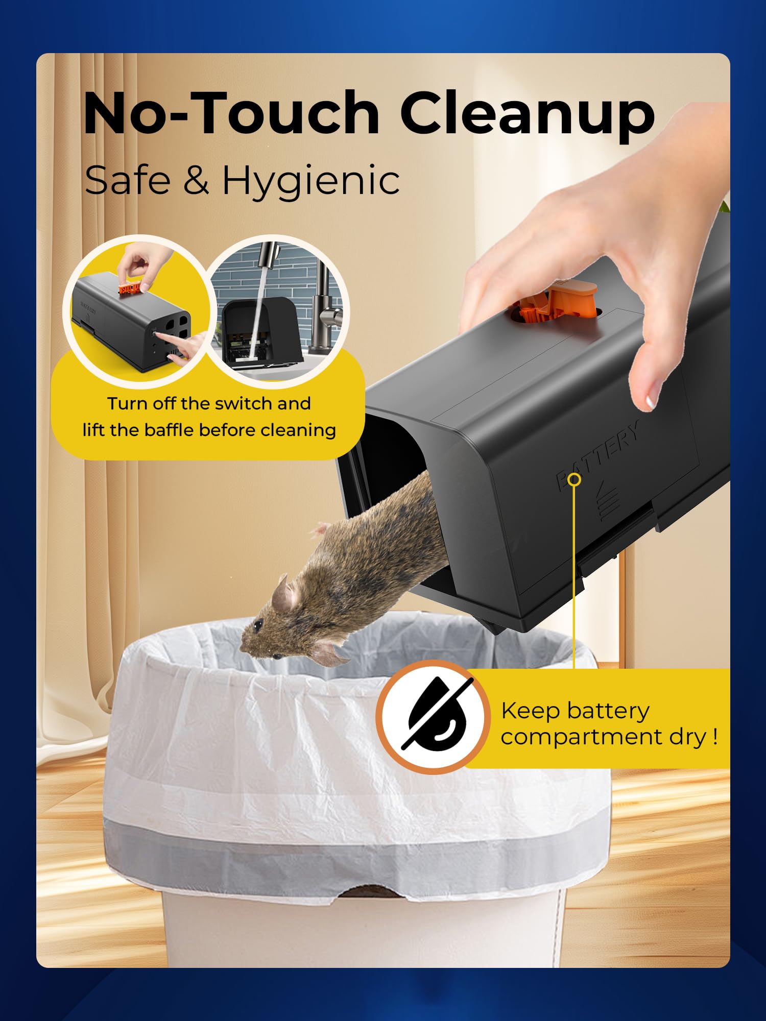 PEXPEL disposal tilt action demonstrating hands-free emptying benefit