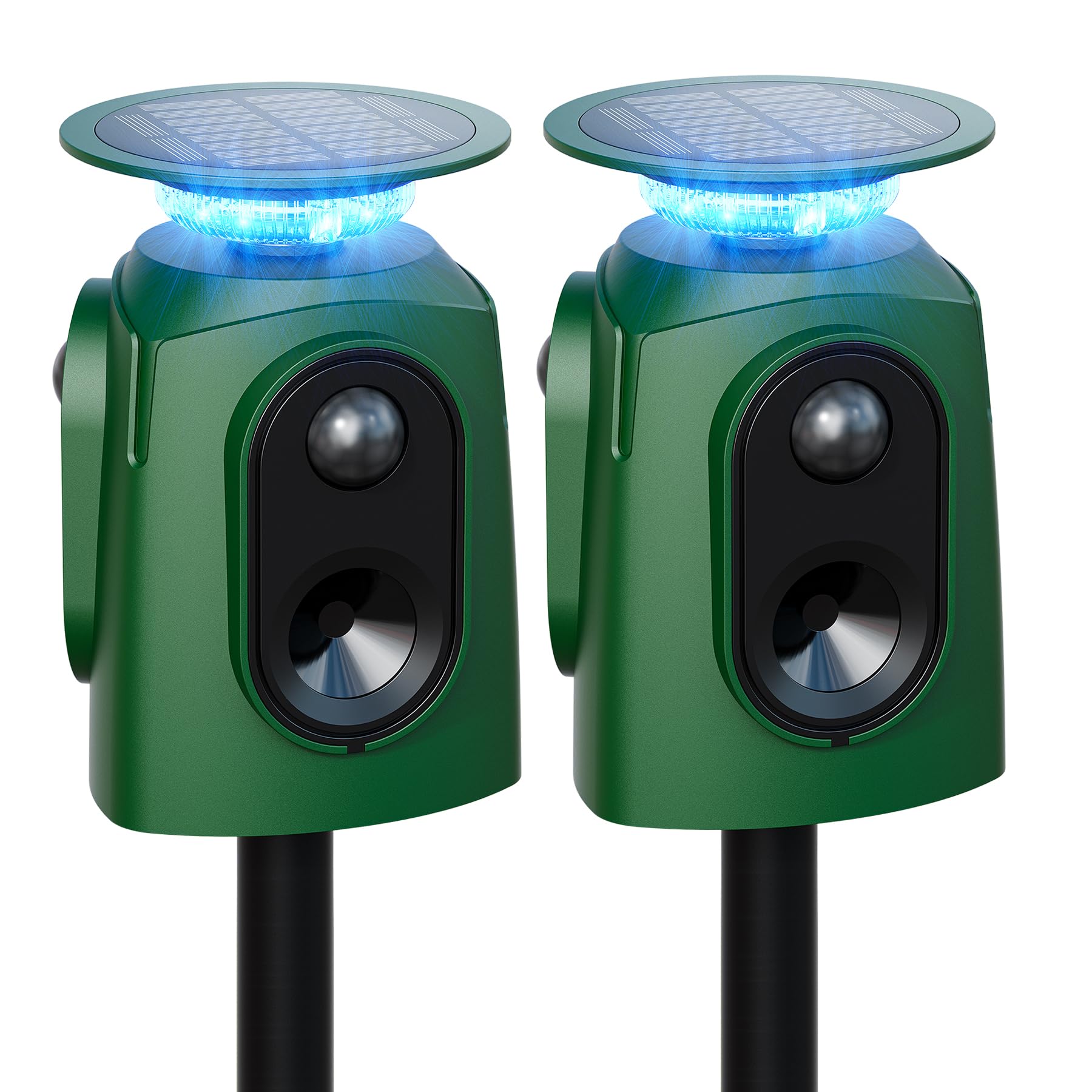 PEXPEL front view of two repellers showing full yard coverage benefit