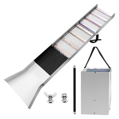 Pftjujudan front view of sluice box showing durable alloy frame and benefits portability