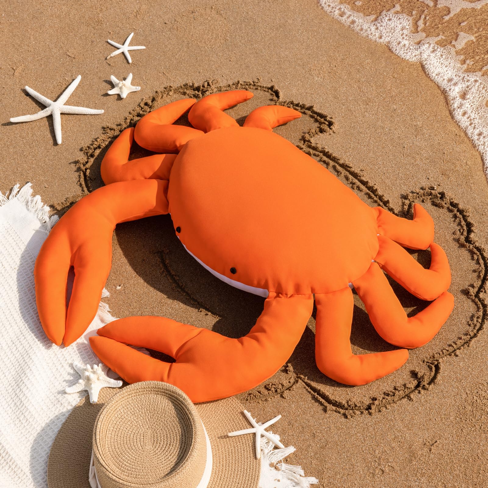 Phantoscope crab pillow front view bright accent for patio seating