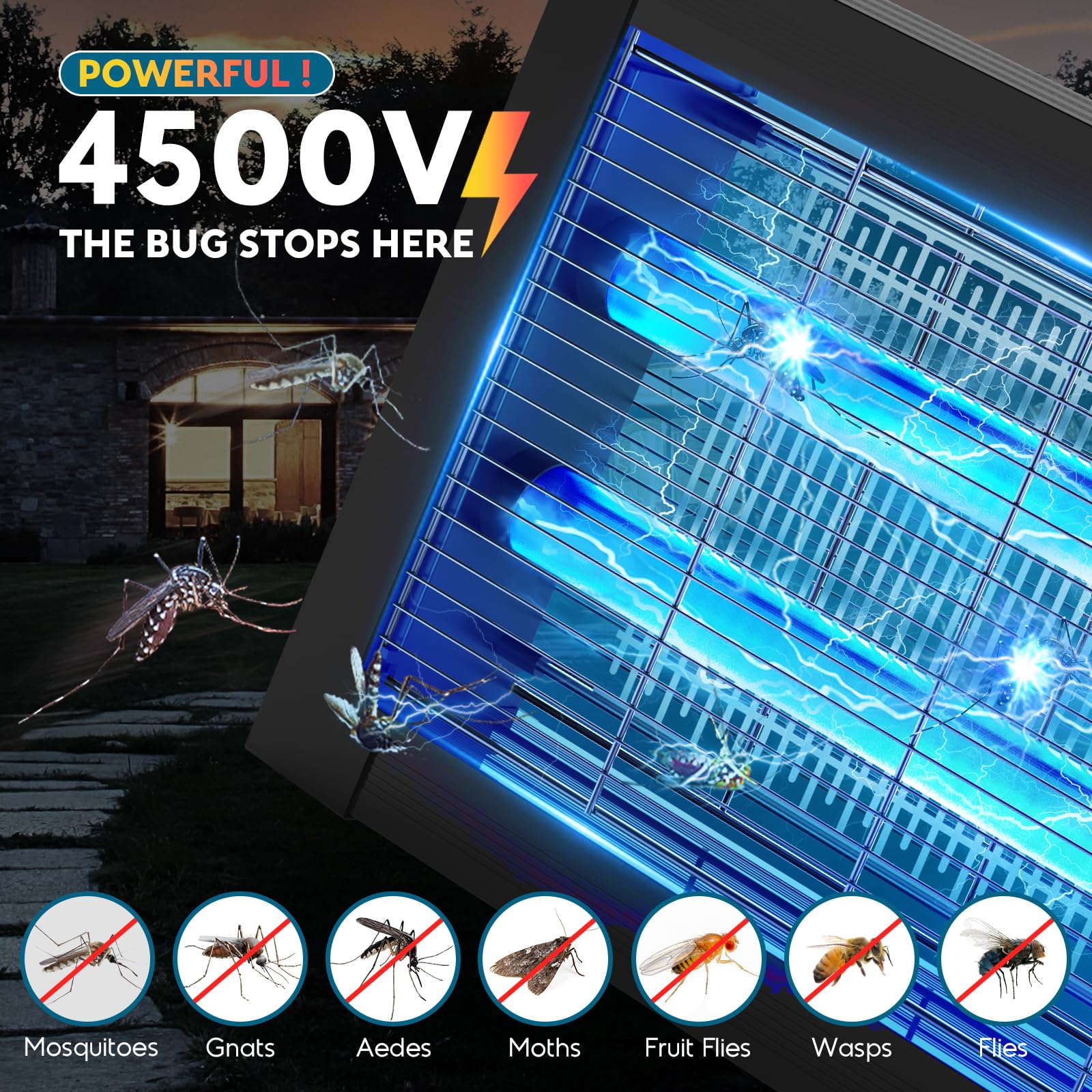 PhatroyYee close-up of 4500V electrified grid for instant insect elimination