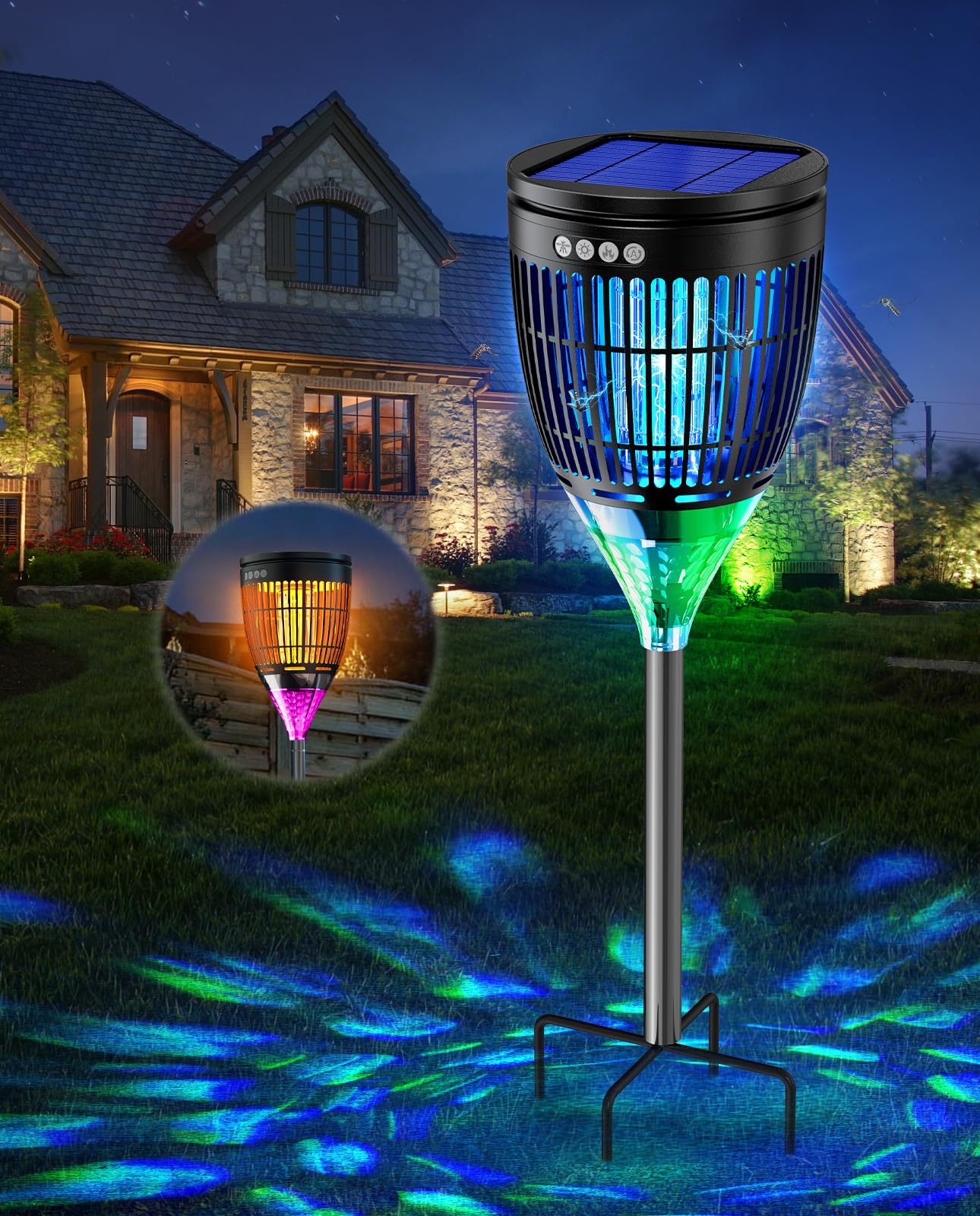 PhatroyYee front view showing solar panel and cordless benefit