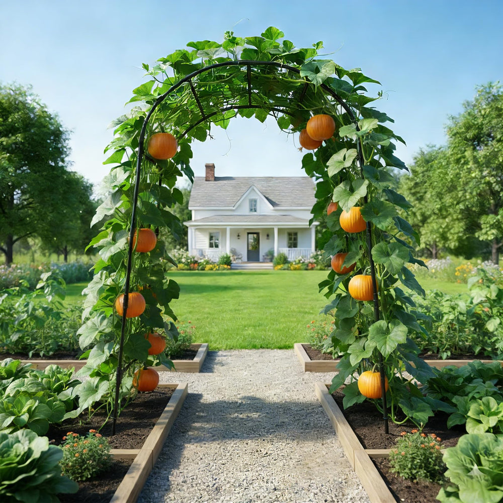 PHENEAHILL arch holding a large pumpkin off soil to reduce rot and pests