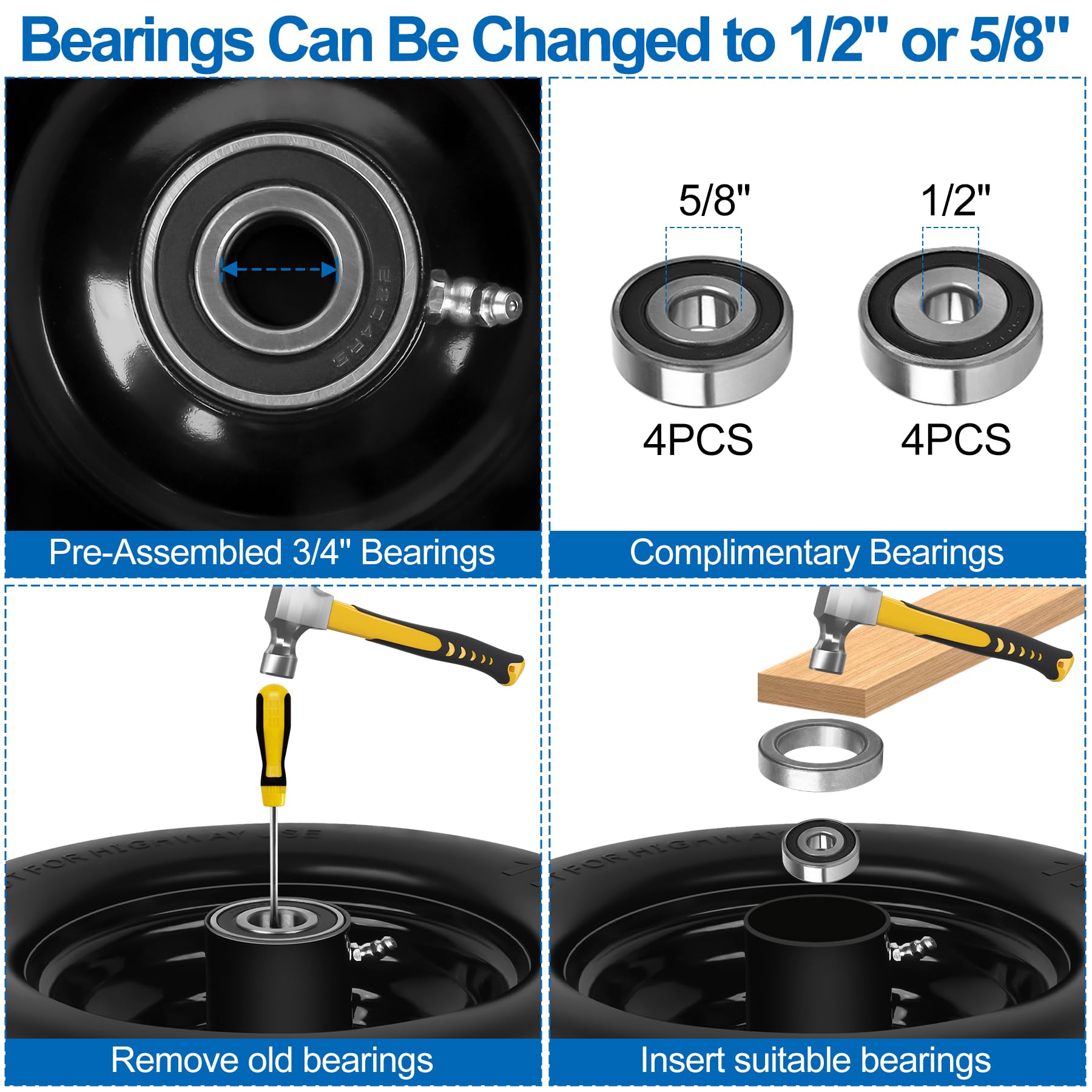 phepetroll adapter kit and spacers laid out, flexible bearing compatibility