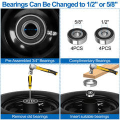 phepetroll adapter kit and spacers laid out, flexible bearing compatibility