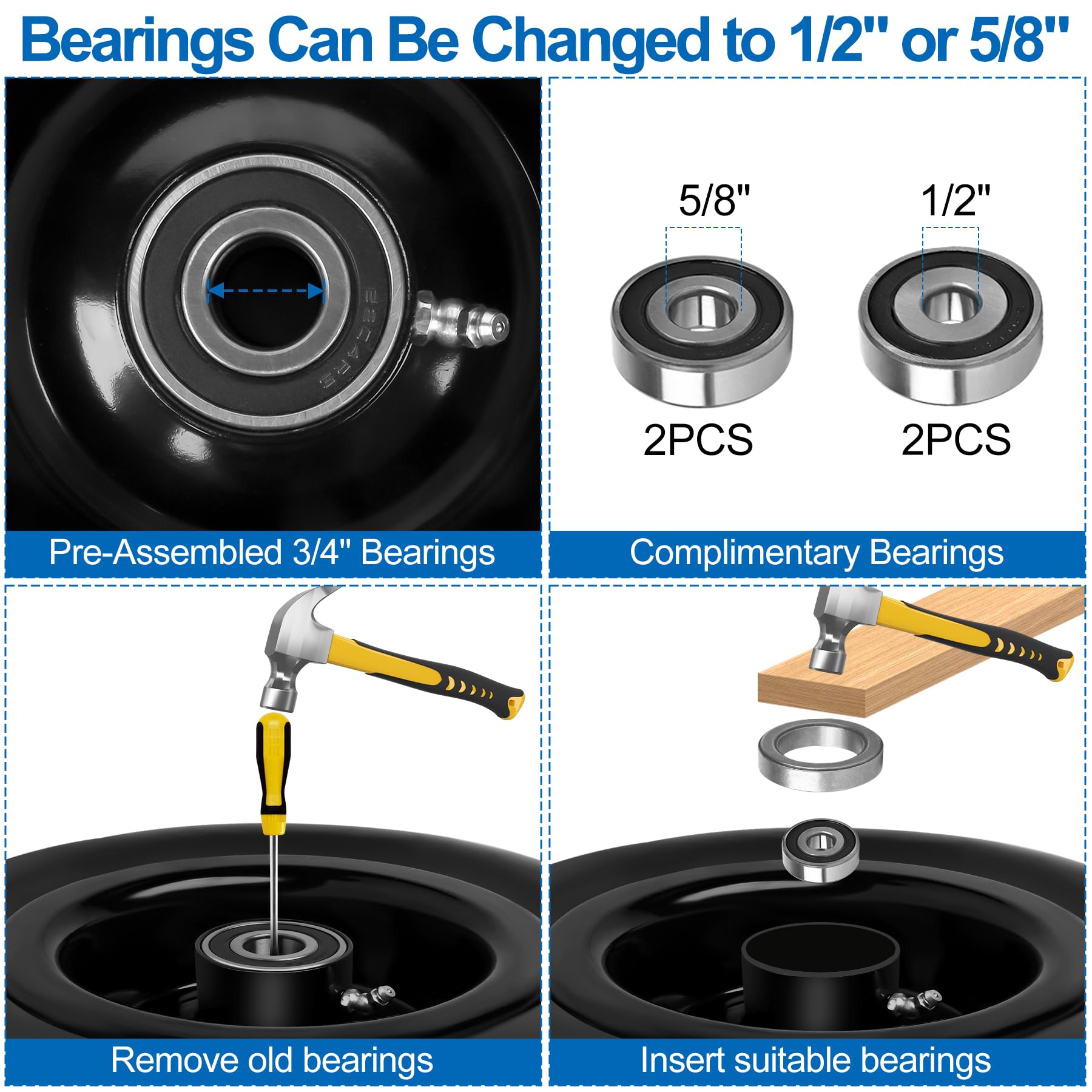 phepetroll assortment of bearing adapters and spacers, simplifies fitment