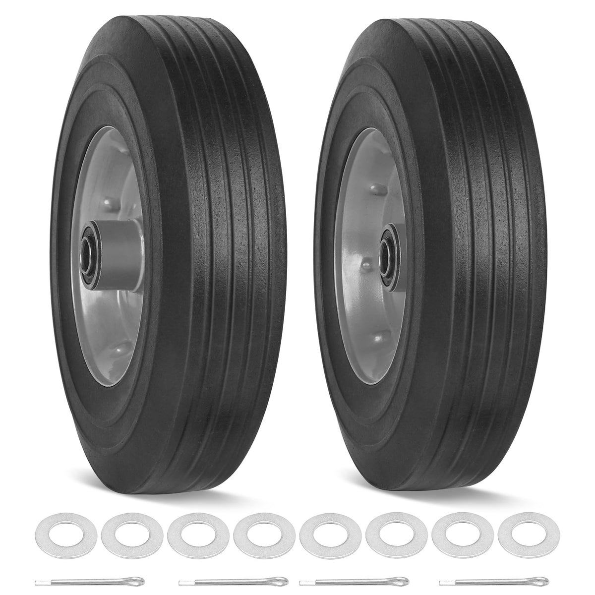 phepetroll front view of two 10-inch solid wheels showing durable build and ready replacement