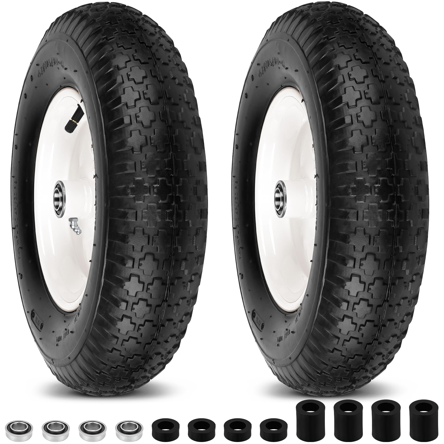 phepetroll front view of 16 inch wheel pair showing full tire and rim, durable replacement