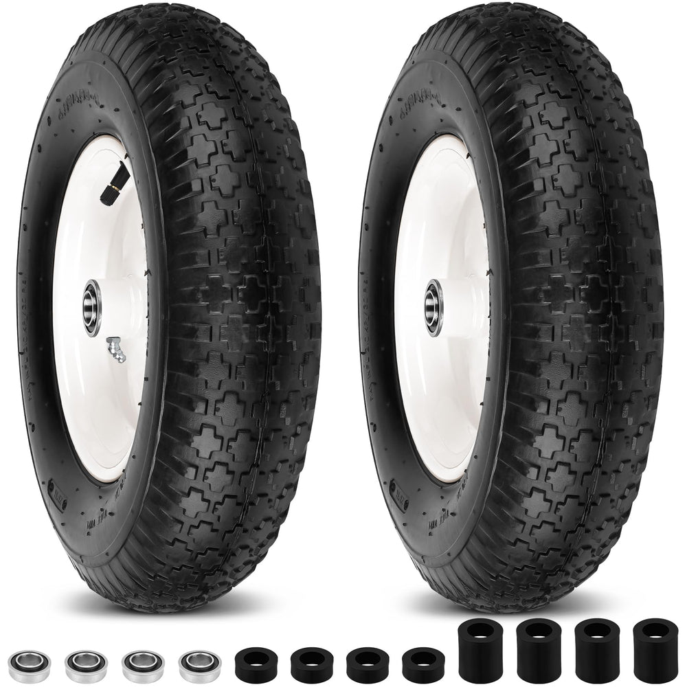 phepetroll front view of 16 inch wheel pair showing full tire and rim, durable replacement