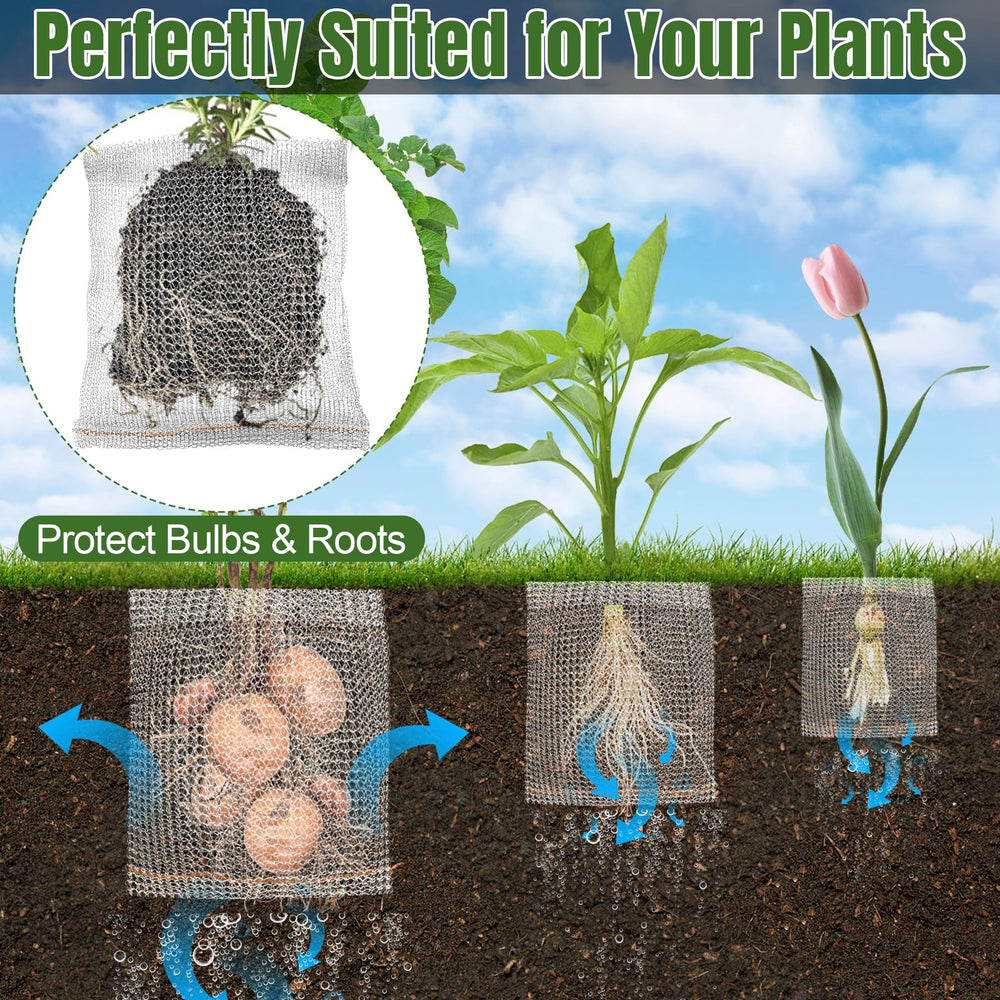 phepetroll baskets installed in backyard bed protecting vegetables and bulbs
