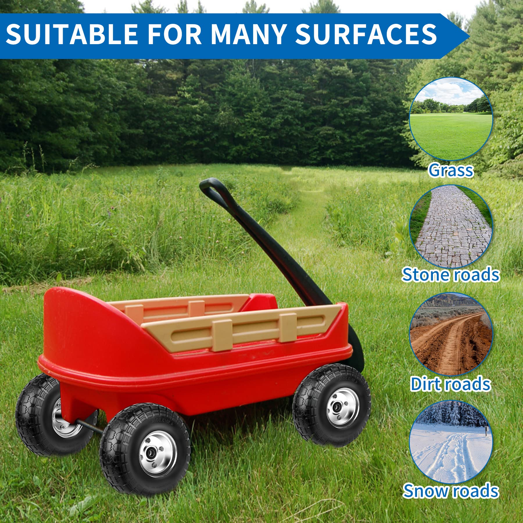 phepetroll wheel in garden setting demonstrating flat-free performance hauling soil