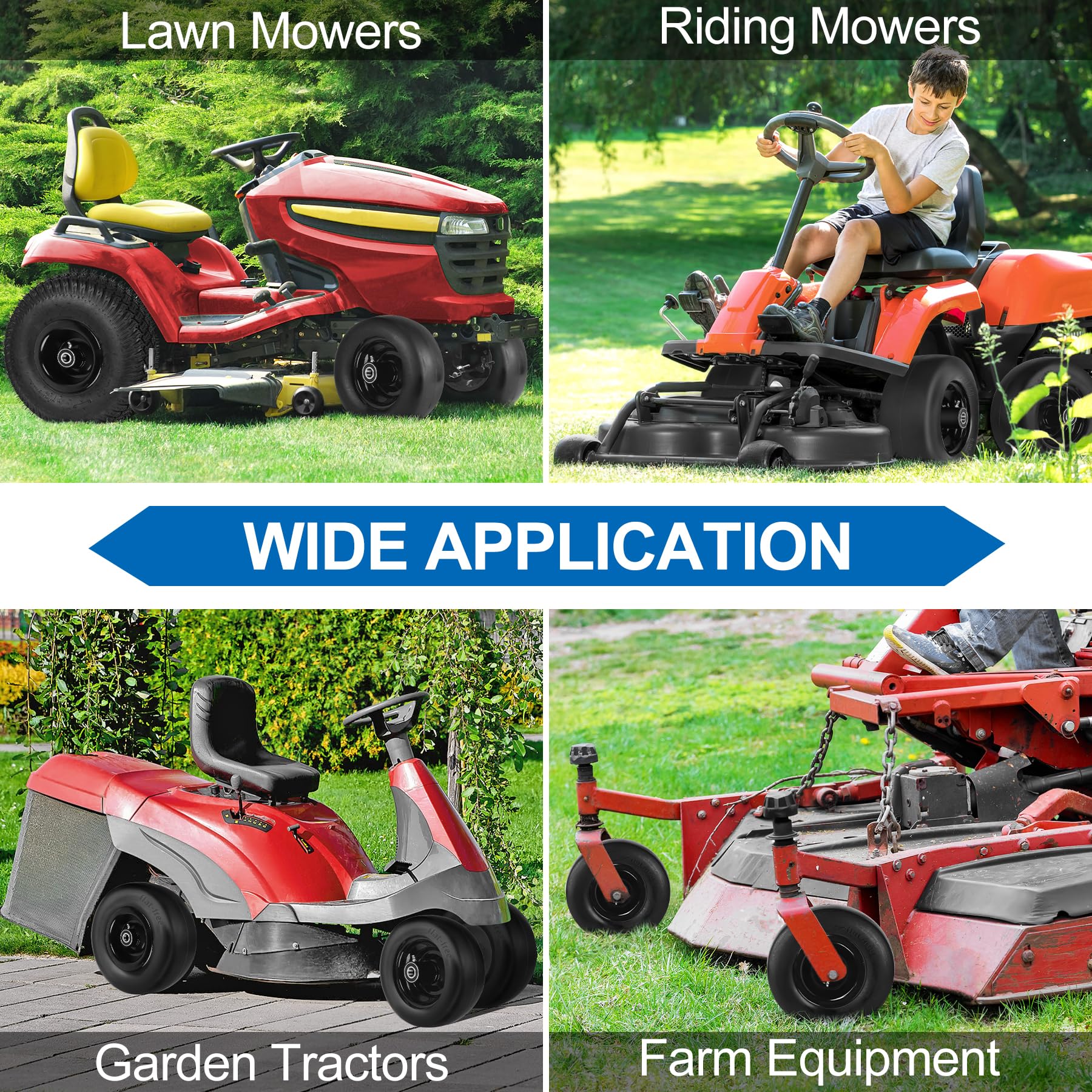 phepetroll wheel on lawn mower in landscaping setting, professional finish