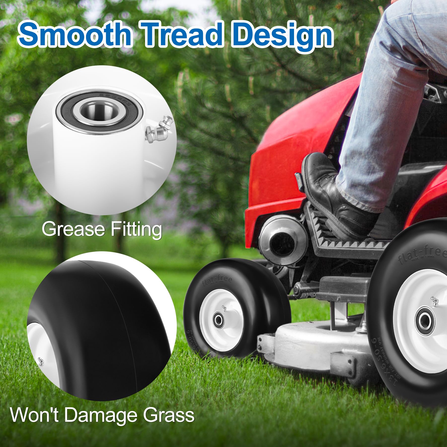 phepetroll wheel installed on a zero-turn mower illustrating turf-friendly mowing stability