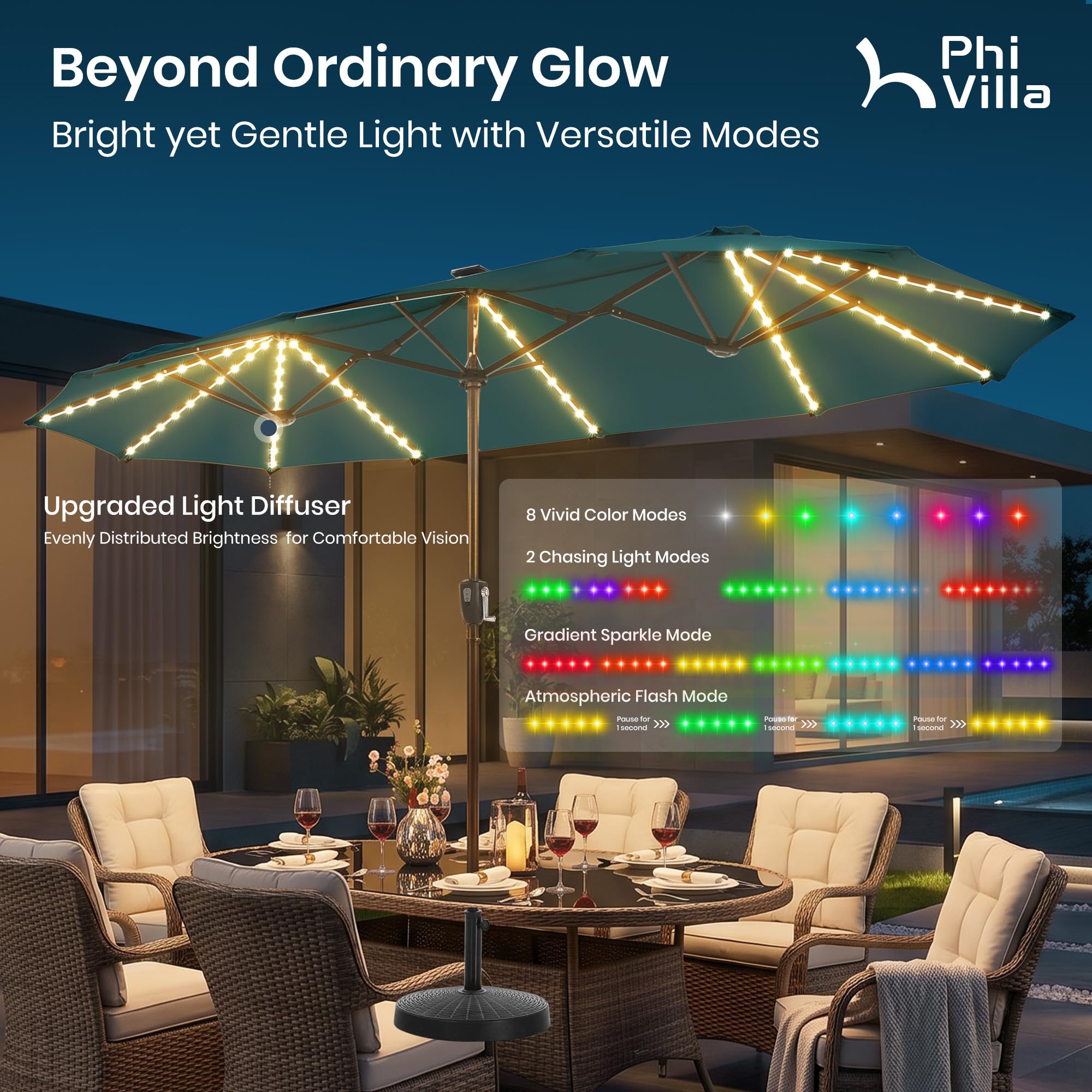PHI VILLA close-up of polyester canopy texture for UV resistance