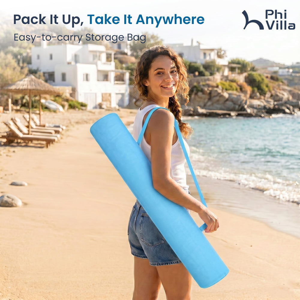 PHI VILLA umbrella in beach lifestyle scene providing sun shade for relaxation