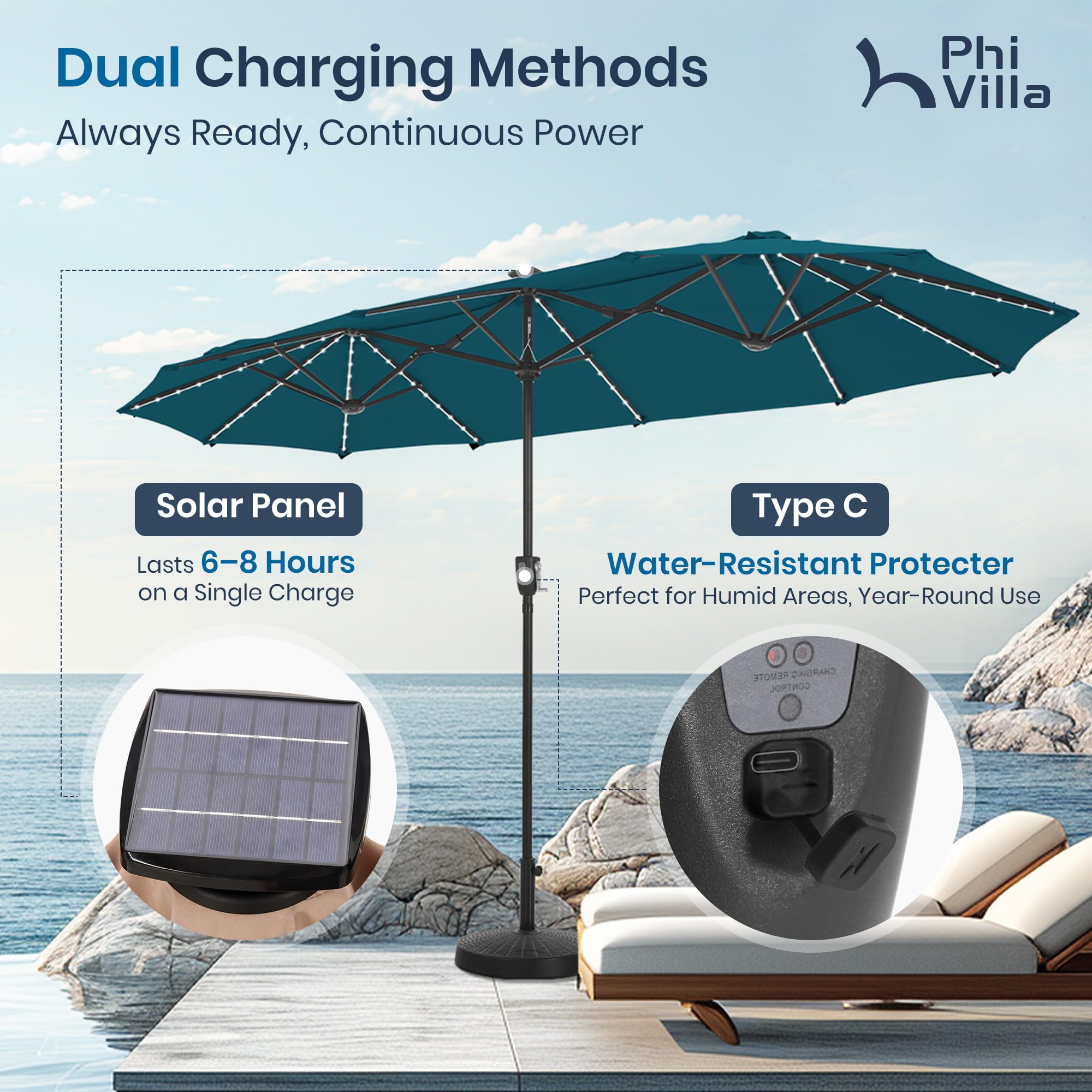 PHI VILLA LED rib lighting detail showing color-changing light effect