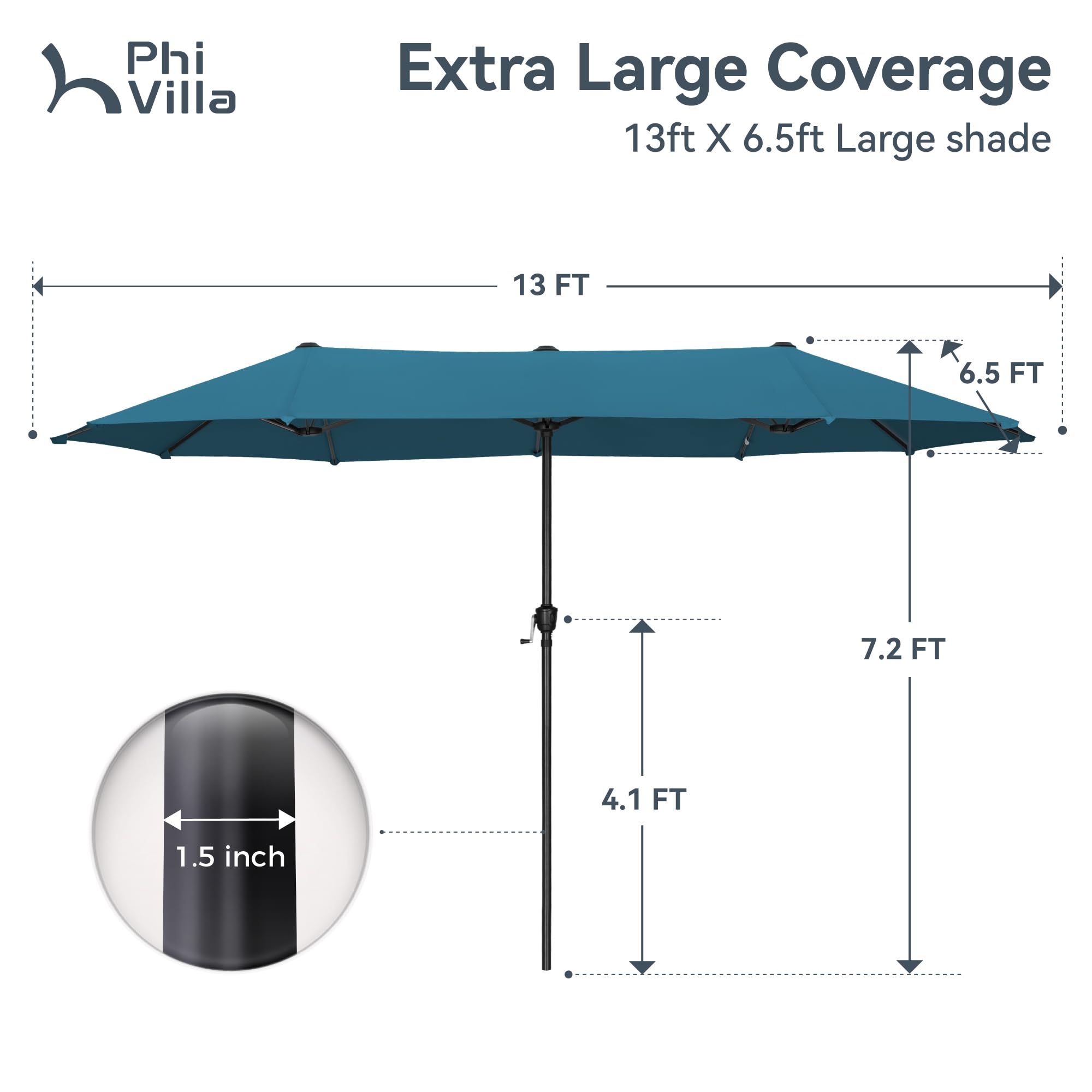 PHI VILLA detail of rust-resistant steel pole and 12 steel ribs for strength