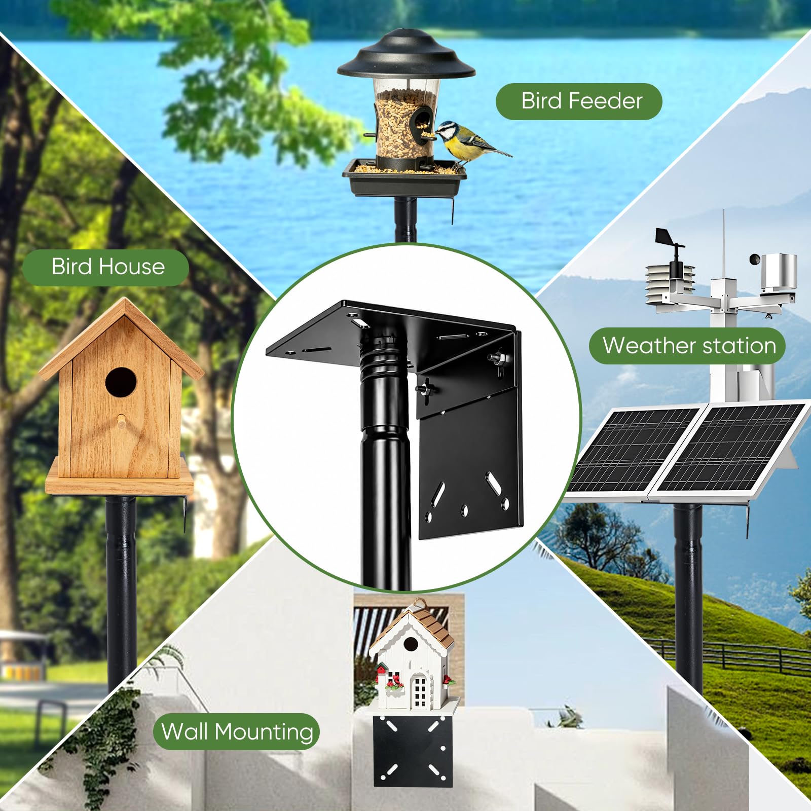 Phikrou pole in a backyard scene creating a bird-friendly patio atmosphere