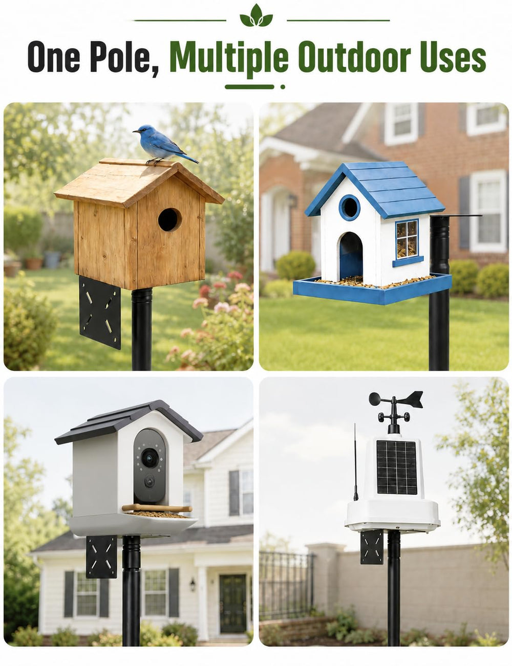Phikrou pole in backyard lifestyle scene enhances outdoor bird watching