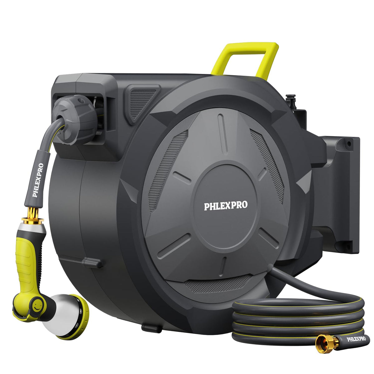 PHLEX PRO front view of wall-mounted reel showing tidy storage benefit