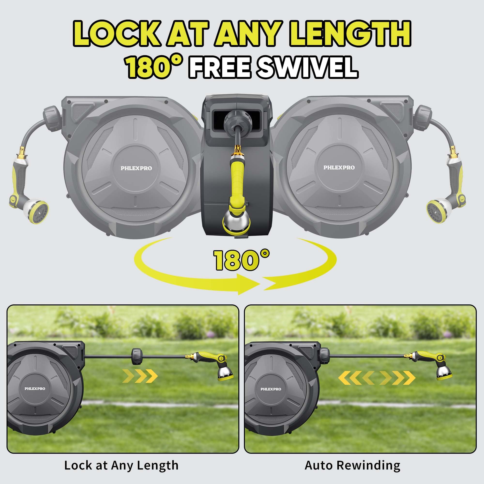 PHLEX PRO reel in use watering a garden demonstrating convenient reach benefit