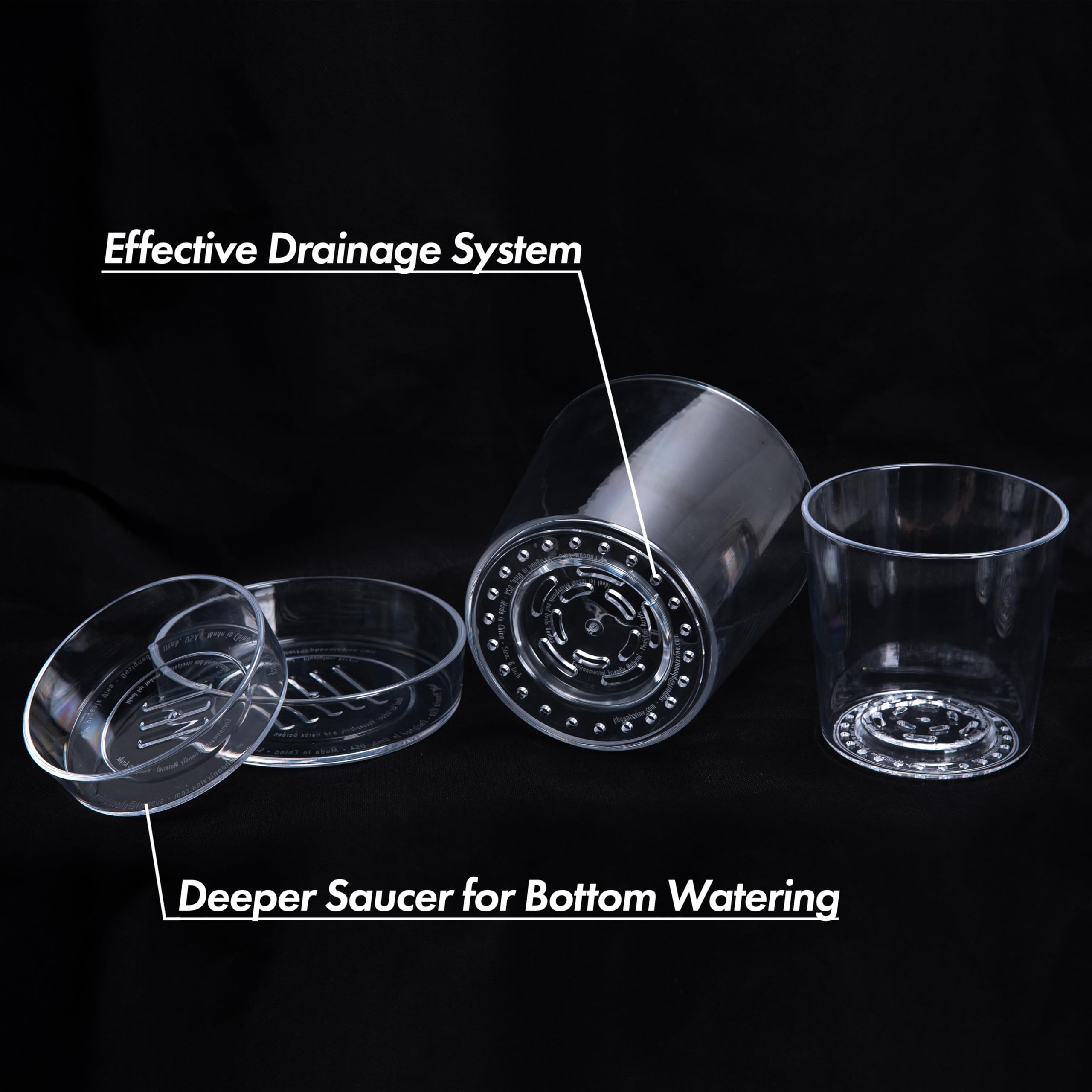Phoenix Vine deep saucer holding water for bottom watering, supports controlled watering