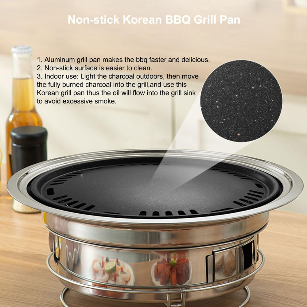 PHOJEWI close-up of aluminum nonstick kbbq pan highlighting fast heat and easy cleaning