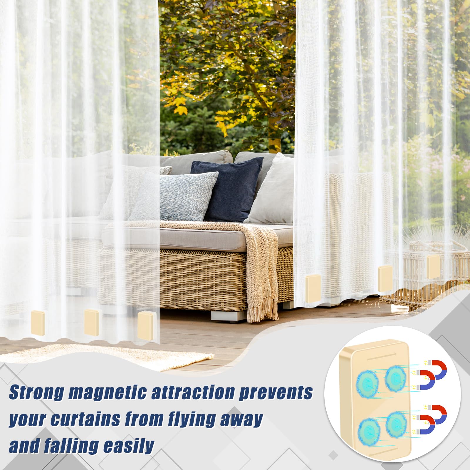 Phoncoo lifestyle patio scene with secured curtains creating tidy outdoor space