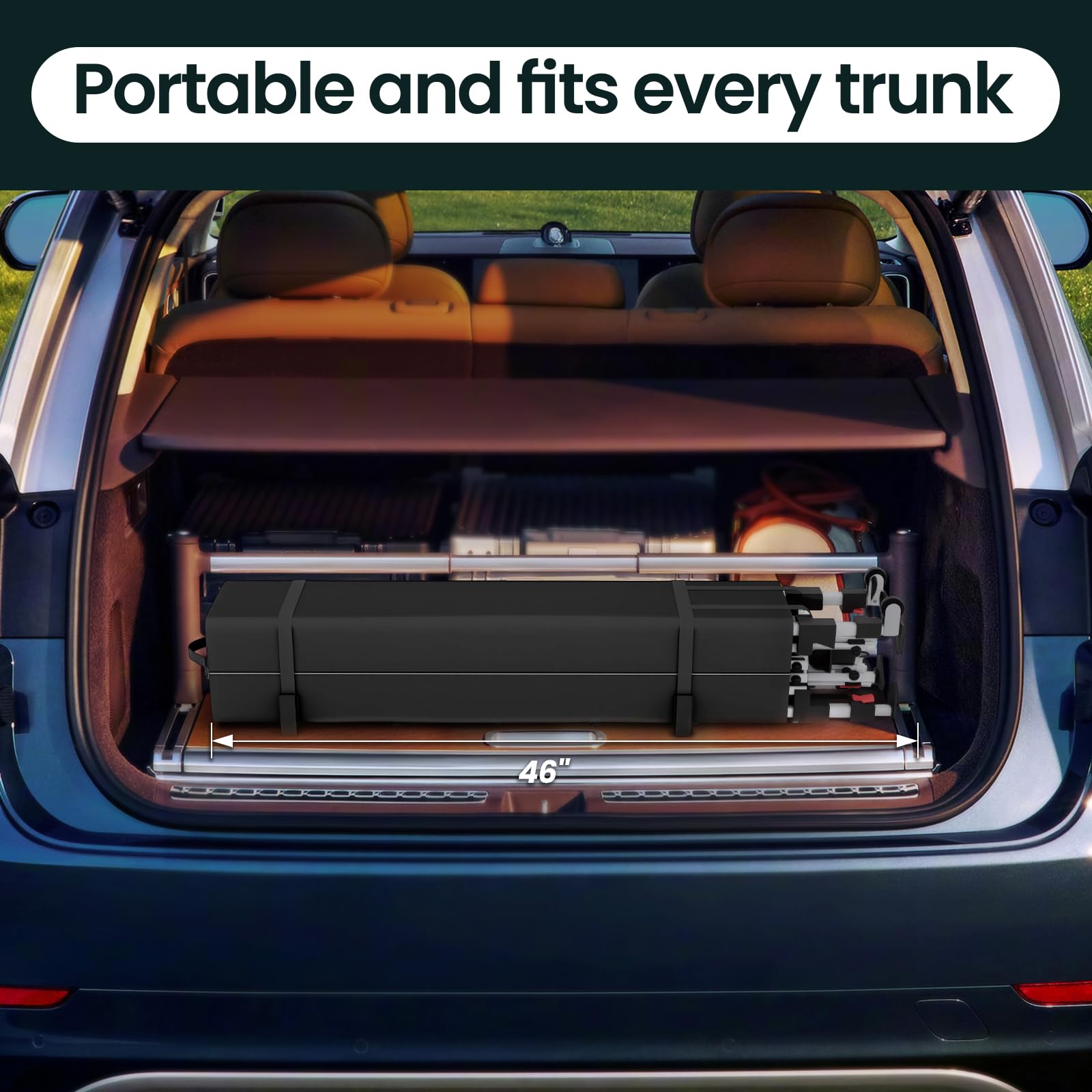 PHONWHON canopy folded compactly for easy trunk storage and portability