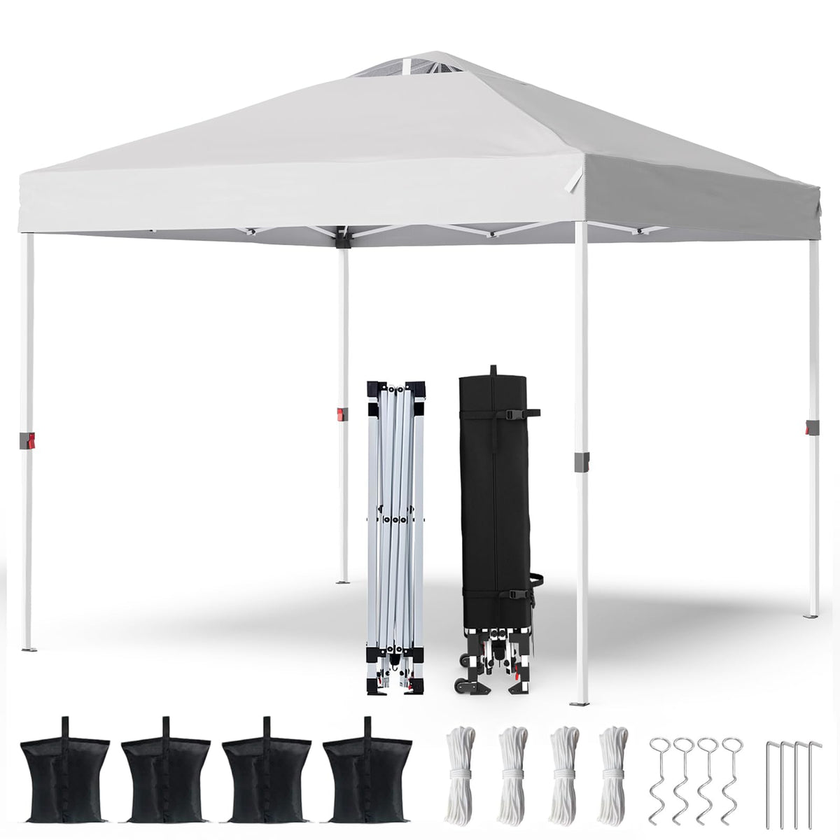 PHONWHON canopy front view showing full 10x10 shade and setup benefit