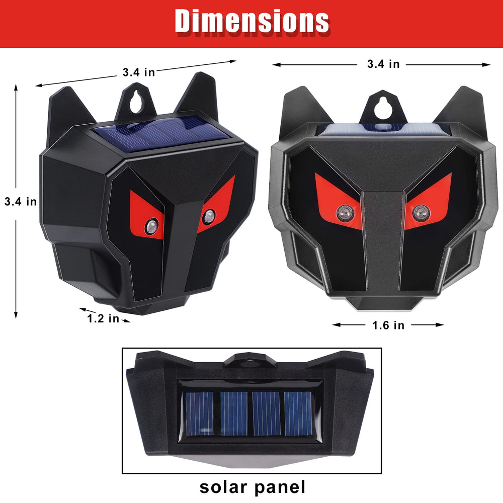 Phosooy close-up of red LED and solar panel for continuous nighttime deterrence