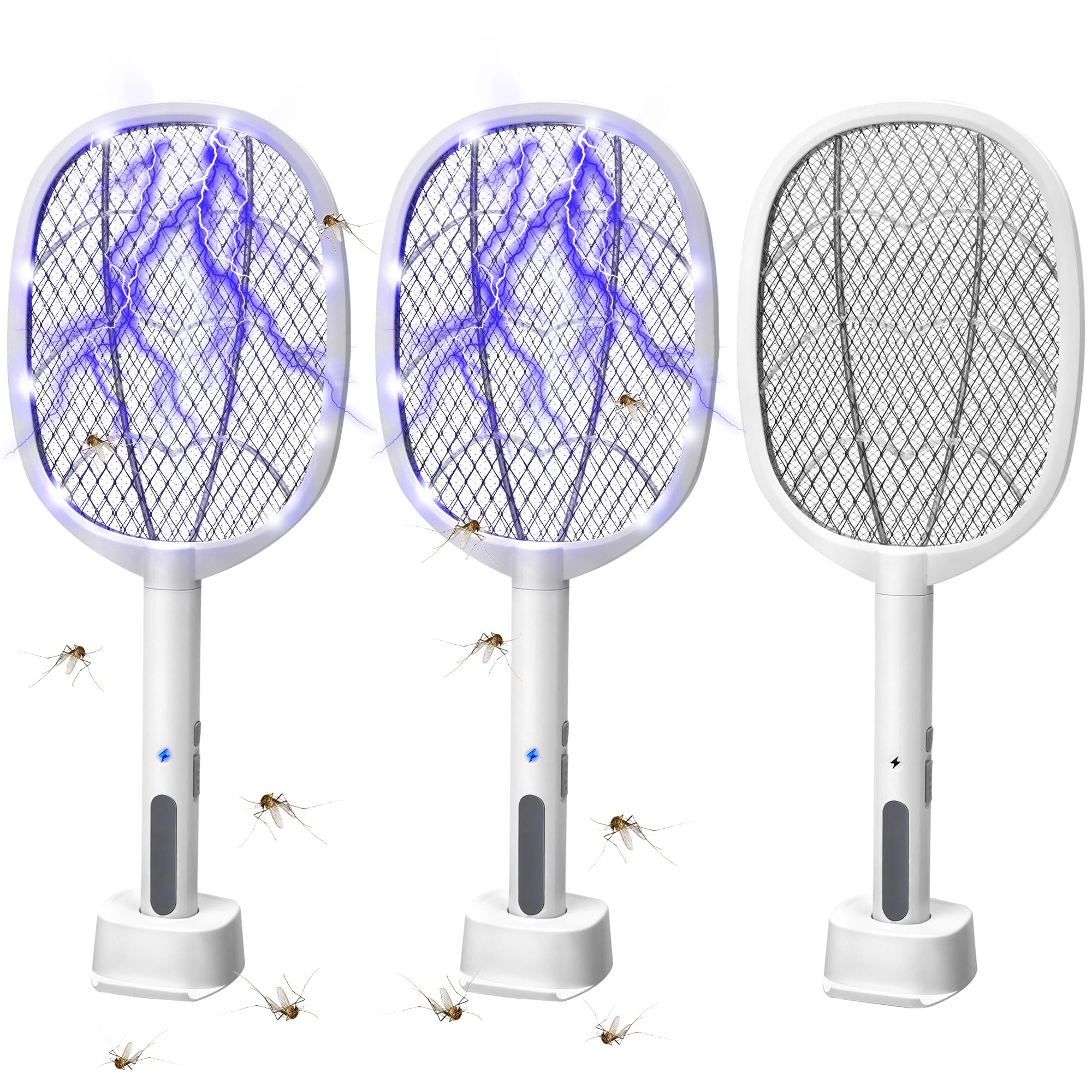 Phosooy three-pack front view showing white 2-in-1 swatters for versatile pest control