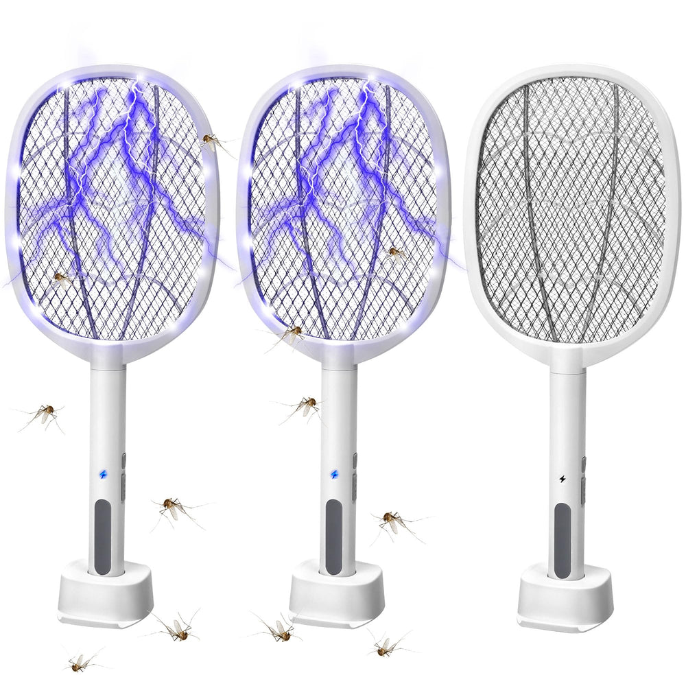 Phosooy three-pack front view showing white 2-in-1 swatters for versatile pest control