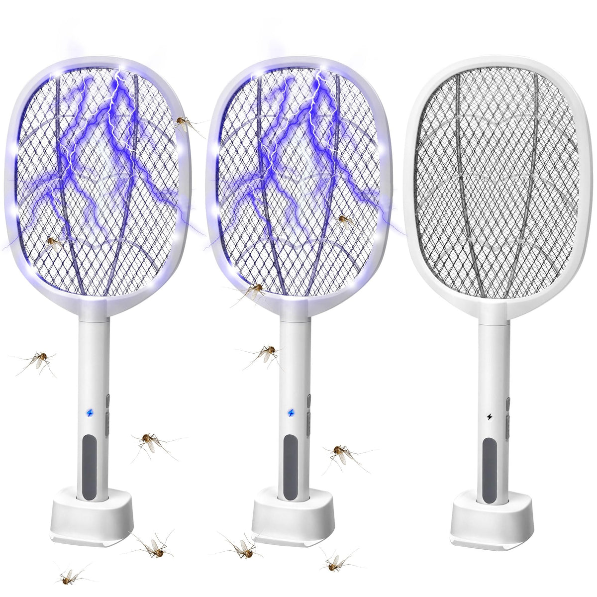 Phosooy three-pack front view showing white 2-in-1 swatters for versatile pest control